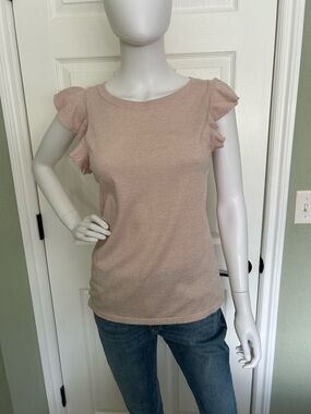 LOFT Dusty Pink Ruffle Cap Sleeve Knit Tank